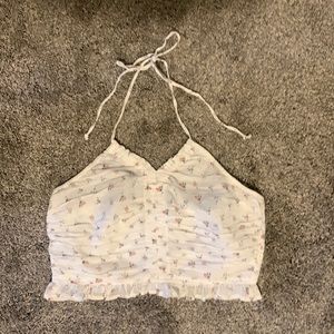 AEO cropped floral print halter top